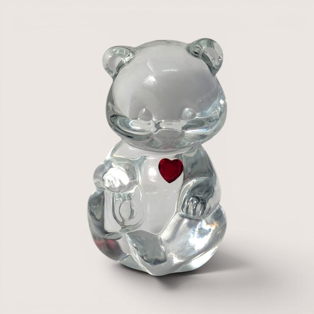 Vintage Fenton Birthstone Bear July Ruby Heart Clear Art Glass Figurine Gift